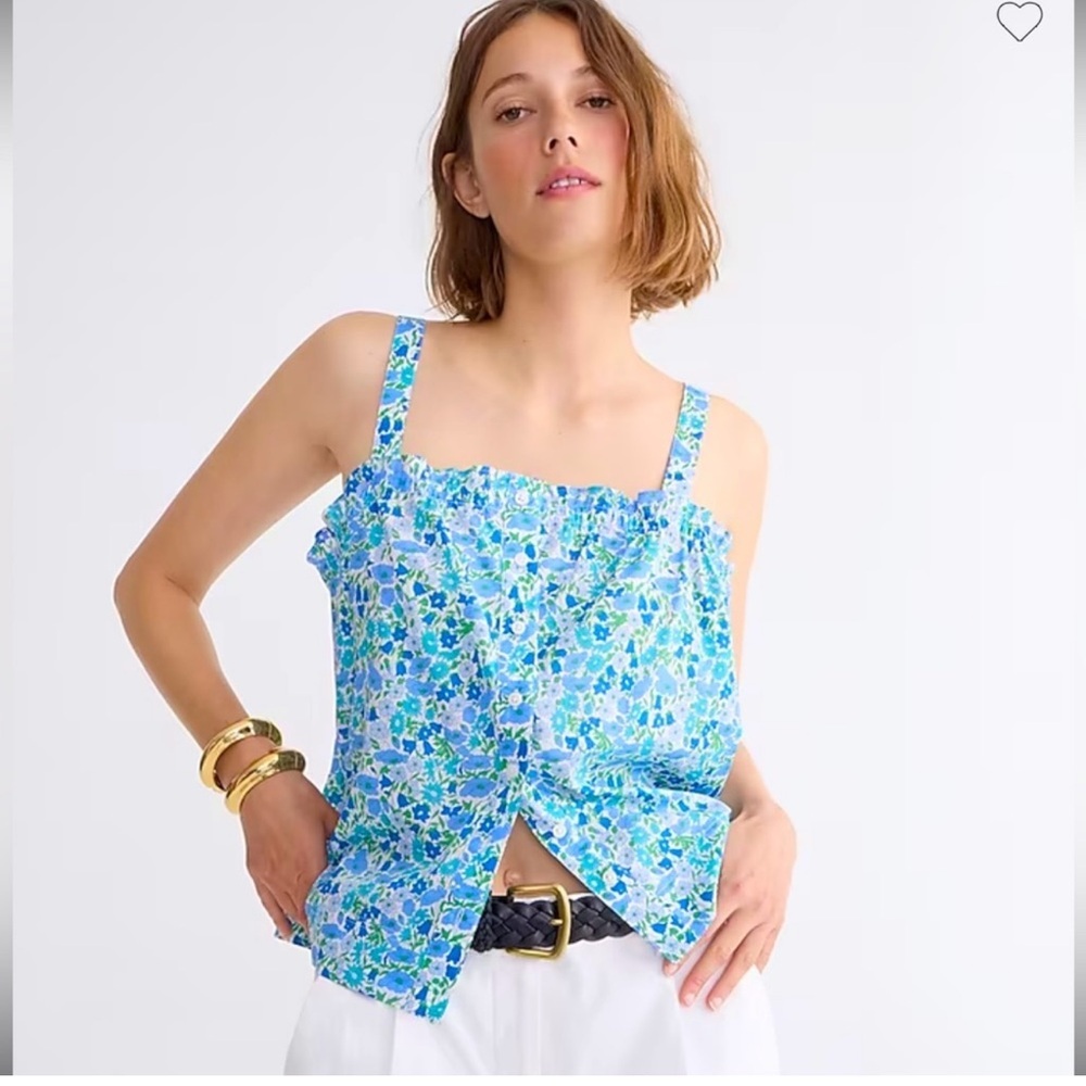 J. Crew NWOT Smocked Button Top Tank Top in Liberty Poppy and Daisy Fabric
